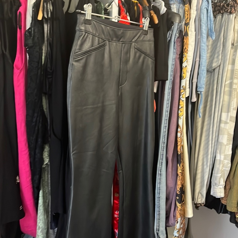 Spanx Black vegan Leather wide leg